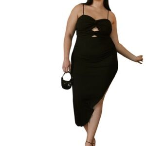 ABERCROMBIE & FITCH NWT Ruched Front Cutout Asymmetrical Midi Dress Black Size M